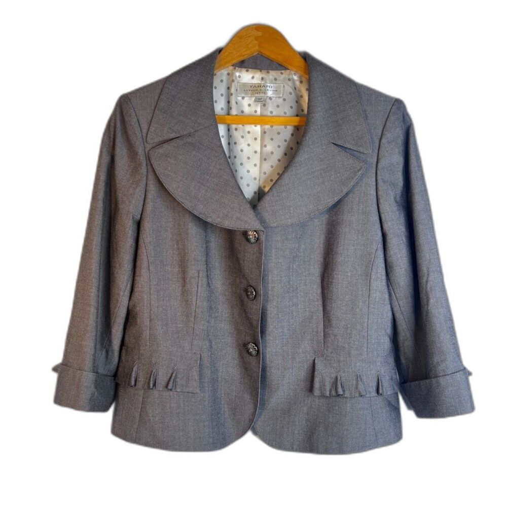 Tahari Arthur S Levine Blazer Single Breasted Career Feminine Gray Size 12P